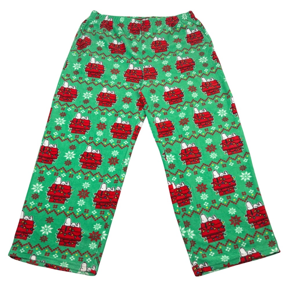 Peanuts Snoopy Pajama Pants Men 2XL Green Fleece Christmas Sleepwear Loungewear
